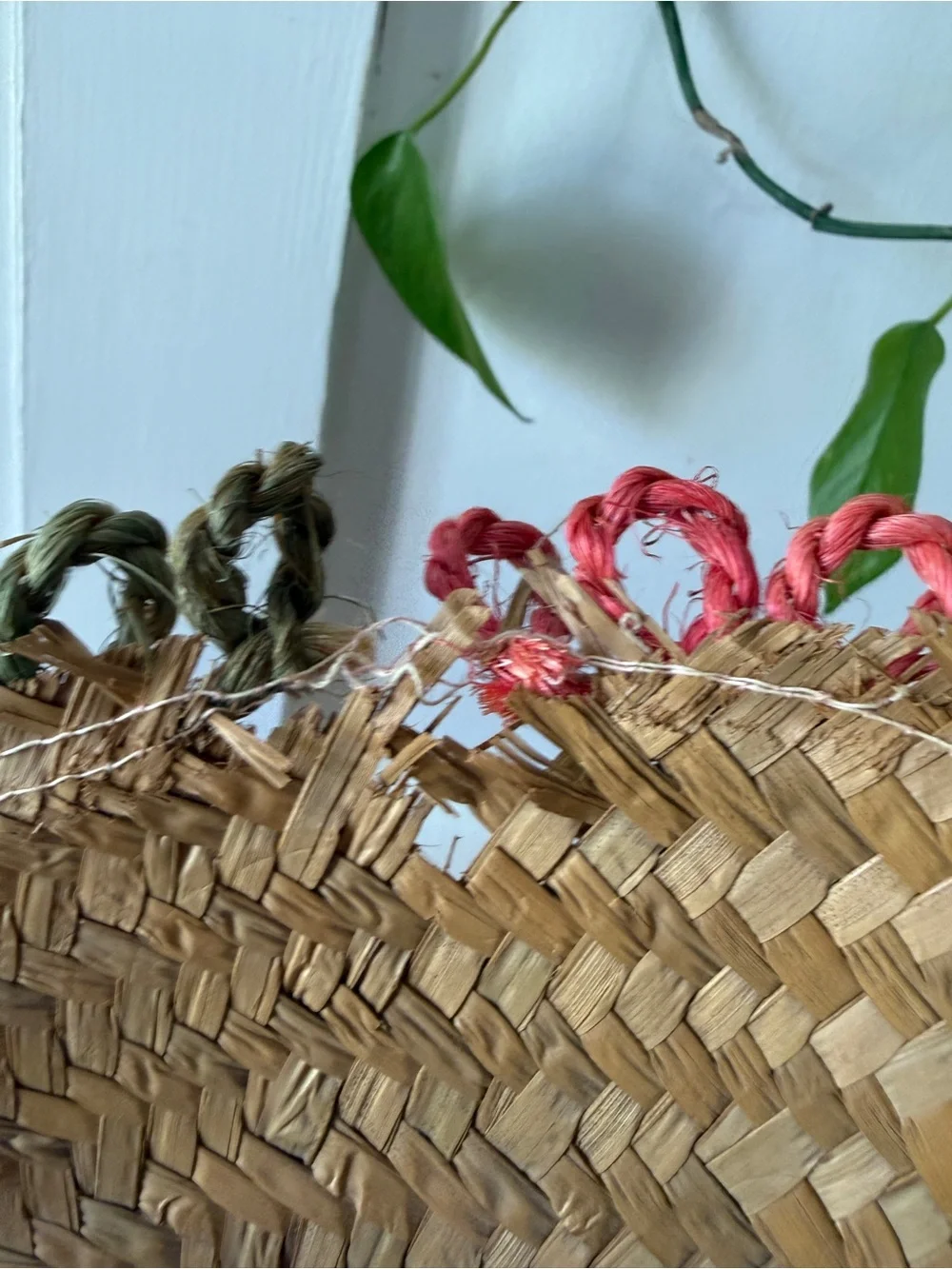 Woven made in MEXICO Straw Sun Hat with Pink Raffia Flowers